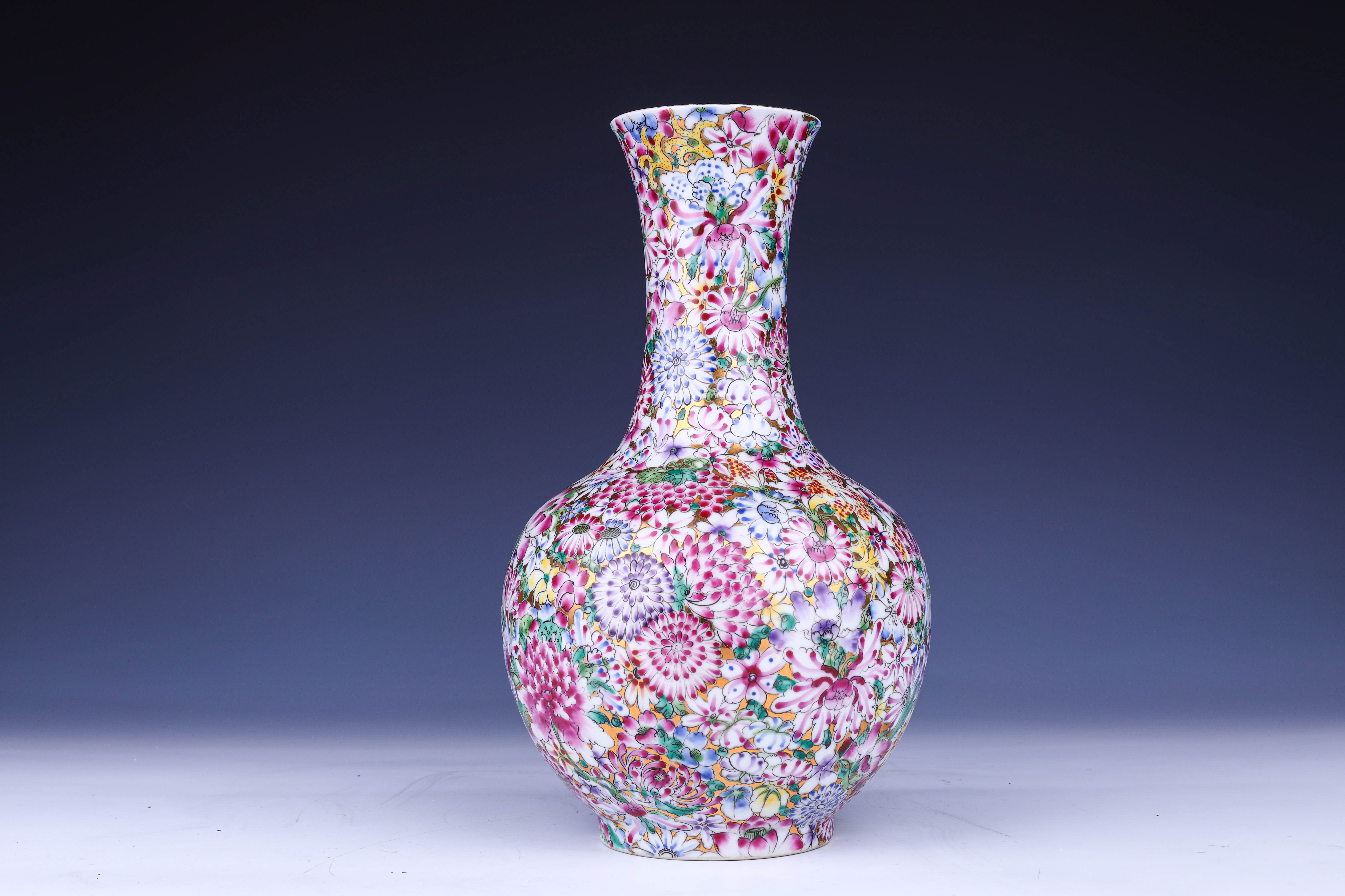 Famille Rose Mille Fleurs Baluster Vase