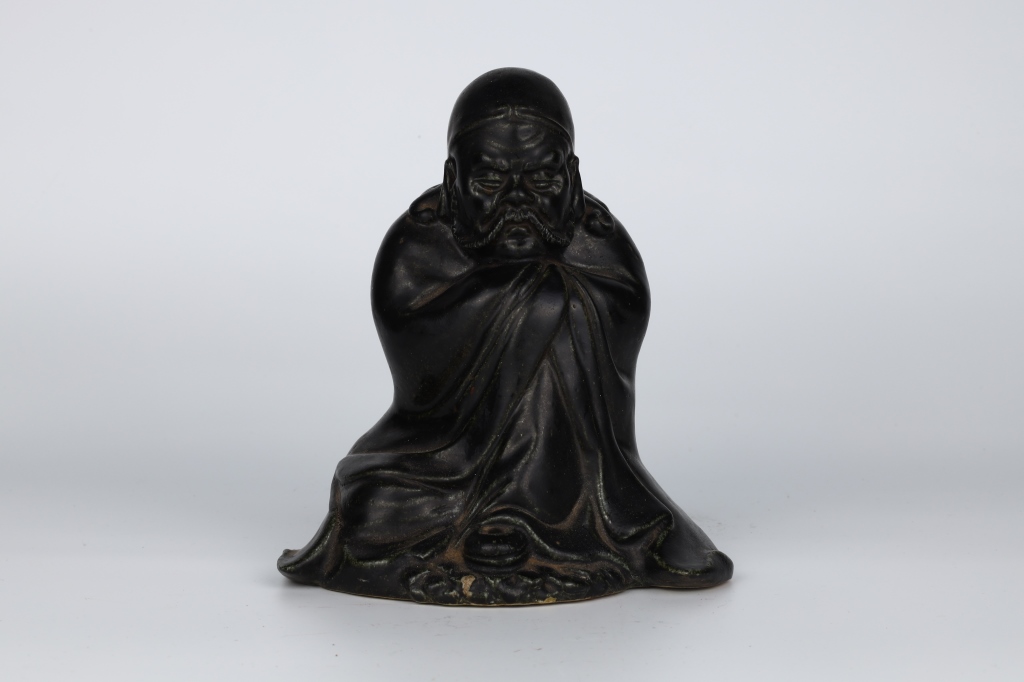 Black Glaze Pottery Figure of Bodhidharma, Republican Period