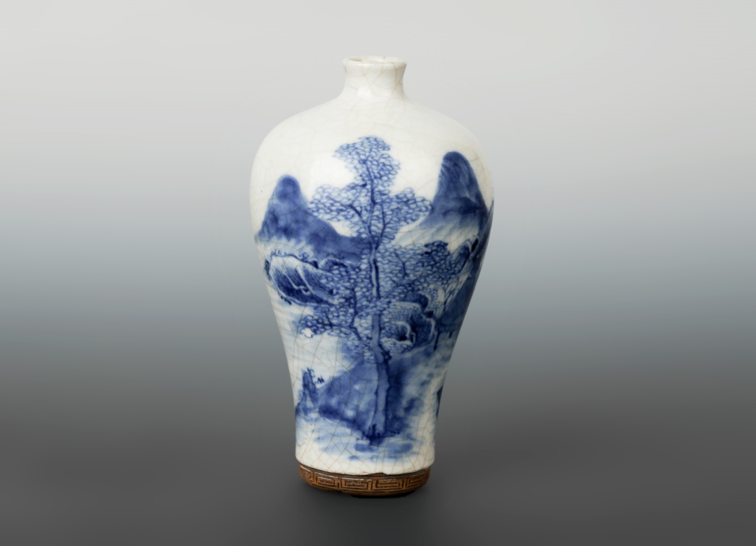 Landscape Blue and White Miniature Meiping Vase , Chenghua Mark