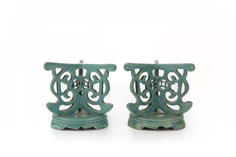 Pair of Turquoise Glazed Openwork Hat Stands, Qing Dynasty