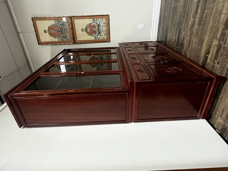 Chinese Hardwood Display Cabinet with Cupboard and Drawers